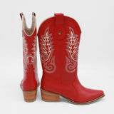 Loyal western cowboy boots in red leather women's shoes