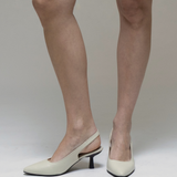 Stivali Lusso slingback kitten heel in ivory leather women's shoes