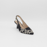 Stivali Lusso slingback kitten heel in black x white cowhide