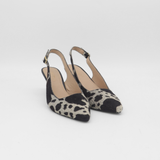 Stivali Lusso slingback kitten heel in black x white cowhide
