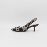 Stivali Lusso slingback kitten heel in black x white cowhide