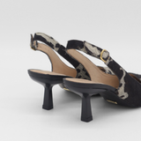 Stivali Lusso slingback kitten heel in black x white cowhide