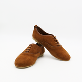 Maku oxford flats sneakers in tan caramel suede leather womens shoes
