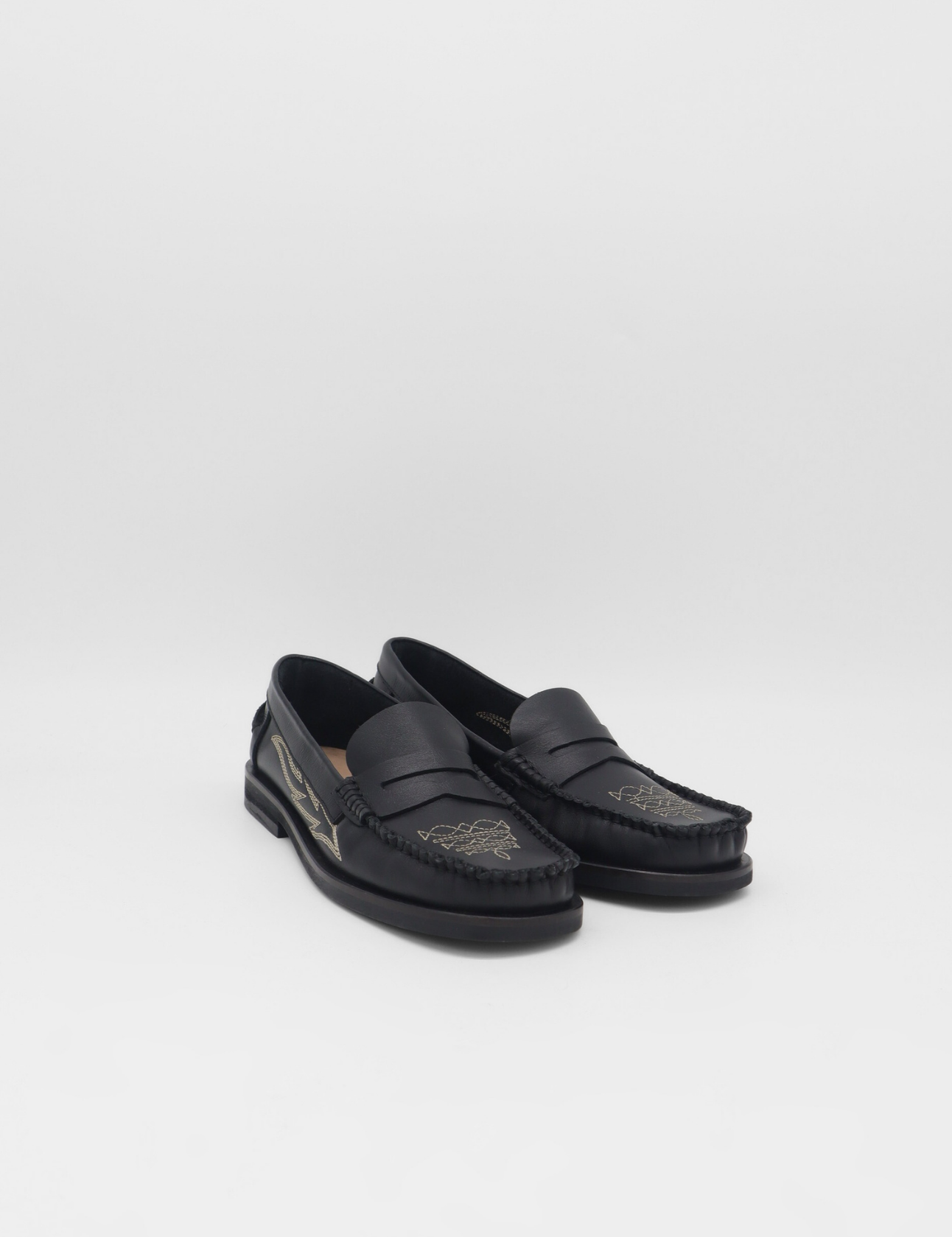 Stivali Baldanza penny loafers in black leather with western embroidery women's shoes