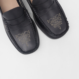 Stivali Baldanza penny loafers in black leather with western embroidery women's shoes
