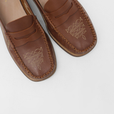 Stivali Baldanza penny loafers in brown leather with western embroidery women's shoes