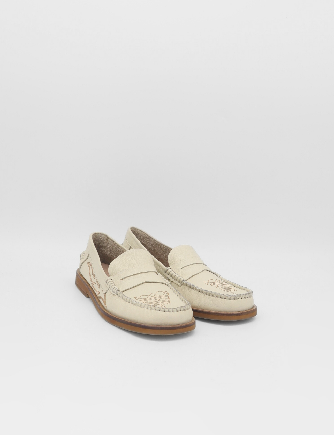 Stivali Baldanza penny loafers in ivory leather with western embroidery women's shoes