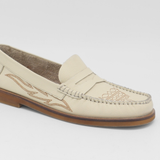 Stivali Baldanza penny loafers in ivory leather with western embroidery women's shoes