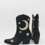 Moonlight western inspired cowboy boots in black leather womens shoes