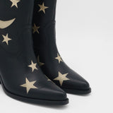 Moonlight western inspired cowboy boots in black leather womens shoes