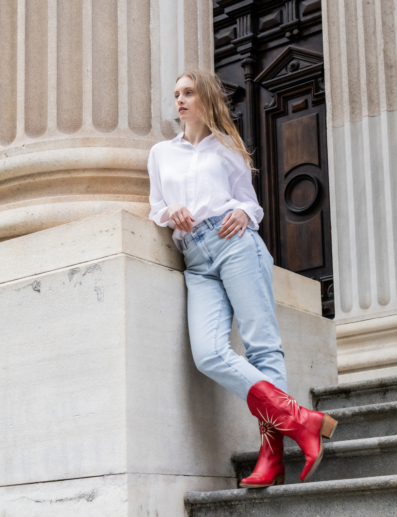 Stivali Moonrise western cowboy boots in red leather womens shoes
