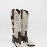 Nirvana western cowboy boots in white/brown cowhide leather womens shoes