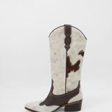 Nirvana western cowboy boots in white/brown cowhide leather womens shoes