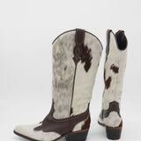 Nirvana western cowboy boots in white/brown cowhide leather womens shoes