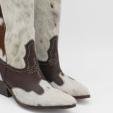 Nirvana western cowboy boots in white/brown cowhide leather womens shoes