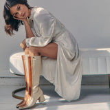 Revival knee high boots off white/tan leather womens shoes