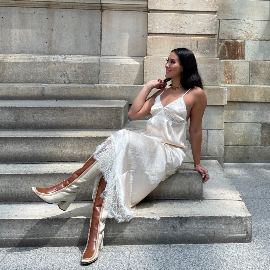 Stivali Revival Knee high boots in Ivory leather womens shoes 7 / Ivory Stivali Revival Knee high boots in Ivory leather womens shoes 7 / Ivory