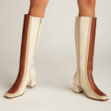 Revival knee high boots off white/tan leather womens shoes