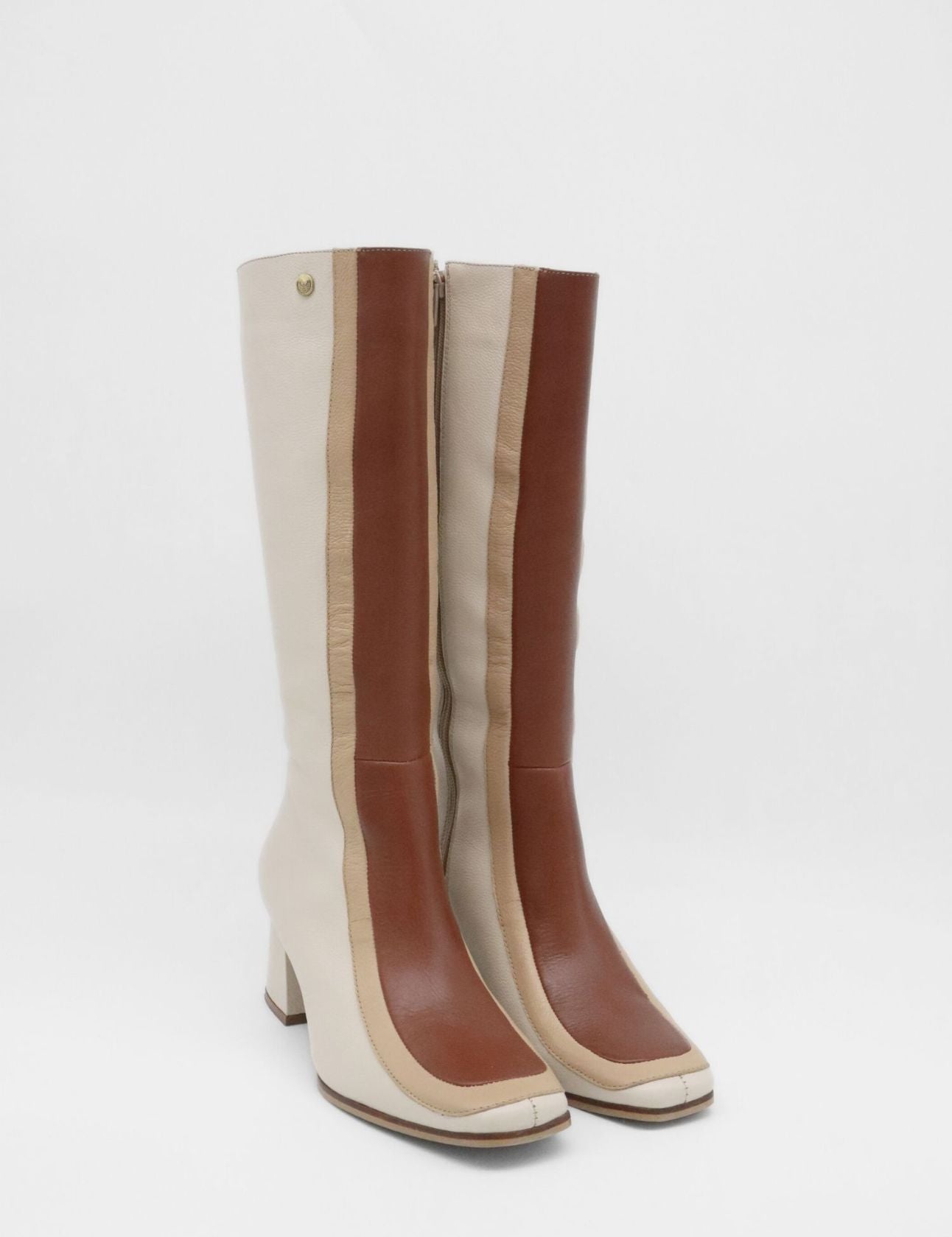 Revival knee high boots in off white brown leather womens shoes