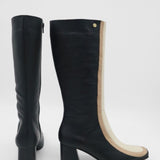 Revival knee high boots black/offwhite leather womens shoes