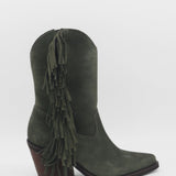 Freedom fringe western cowboy boots in olive suede leather womens shoes