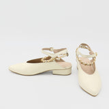 Selene gold chain slip on mule in off white leather