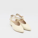 Selene gold chain slip on mule in off white leather