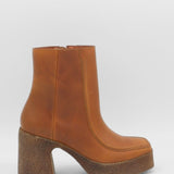 Agathe platform ankle boots in cognac leather women's shoes