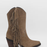 Freedom fringe western cowboy boots in mocha suede leather womens shoes