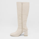 Tessa knee high boots in off white leather womens shoes