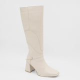 Tessa knee high boots in off white leather womens shoes