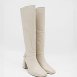 Tessa knee high boots in off white leather womens shoes