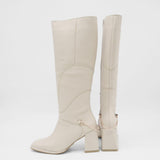 Tessa knee high boots in off white leather womens shoes