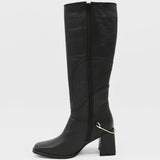 Tessa knee high boots in black leather womens shoes