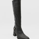 Tessa knee high boots in black leather womens shoes