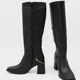 Tessa knee high boots in black leather womens shoes