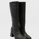 Tessa knee high boots in black leather womens shoes