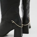 Tessa knee high boots in black leather womens shoes