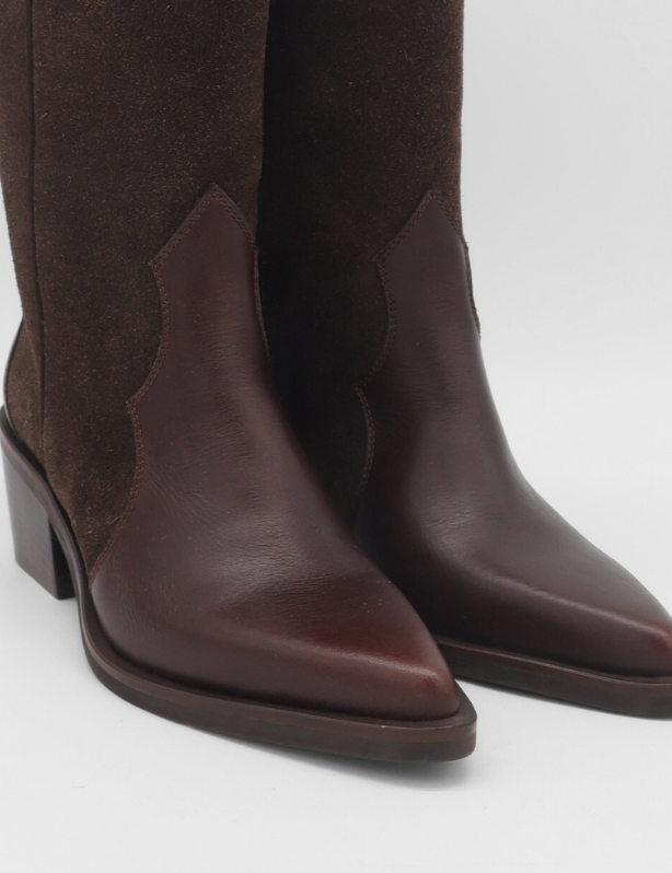 Stivali Agiatezza western boots in chocolate brown leather x suede