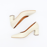 Antoinette slip-on heels in ivory/croc embossed leather