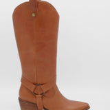 Tan leather 2 in 1 western cowboy boot with pointed toe and wooden heel - Penelope by Stivali New York