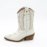 Handcrafted Leather Cowboy Boots, Ivory White Smooth Leather With Embroidered Butterfly Design. Stivali New York