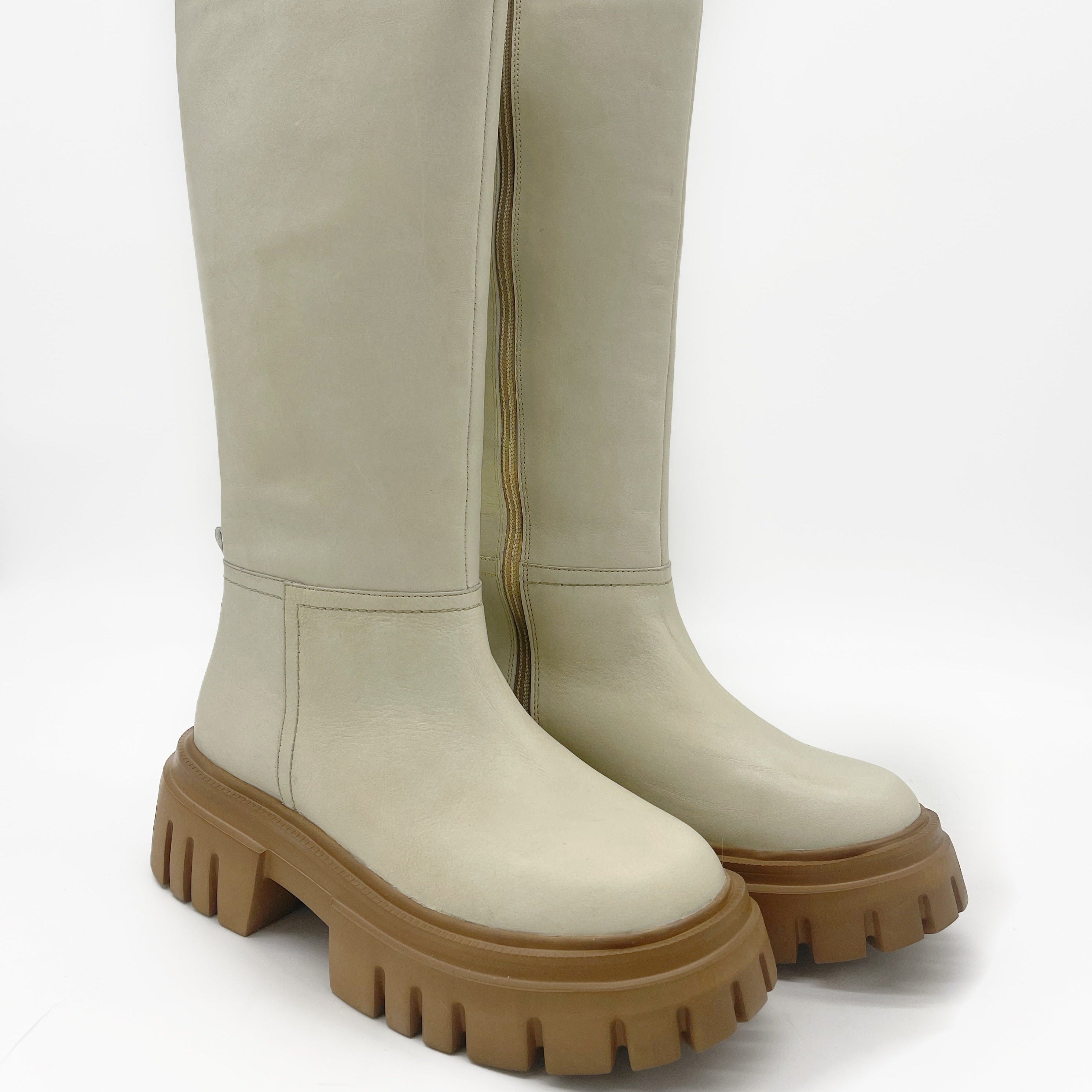 Agora Venti platform tall boot in ivory leather – STIVALI NEW YORK