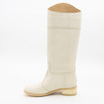Ivory White Embossed Leather Snakeskin Boot. Stivali New York