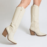 Handcrafted Leather Western Boots, Ivory White Smooth Leather Cowboy Boots. Stivali New York 