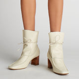 Handcrafted Leather Boots, Ivory White Smooth Leather Boots With Heel. Stivali New York