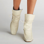 Handcrafted Leather Boots, Ivory White Smooth Leather Boots With Heel. Stivali New York