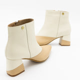 Handcrafted Leather Bootie, Ivory White and Tan Arequipe Smooth Leather Bootie with heel. Stivali New York