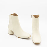 Handcrafted Leather Boots, Ivory White Smooth Leather and Ivory White Embossed Leather Boot with Heel. Stivali New York