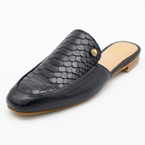 Bond slip on mules in black croc embossed leather